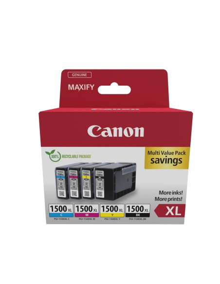 CANON Pack 4 colores PGI-1500XL Maxify MB2050 MB2350 Alta capacidad ECOPACK