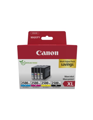 CANON Pack 4 Cartuchos PGI-2500XL Maxify iB4050 MB5050 MB5350 Alta capacidad  Pack-4 colores ECOPACK