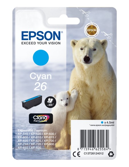 Epson Claria Premium Cartucho cian 26 (Blister + Alarma acustico/Radiofrecuencia)
