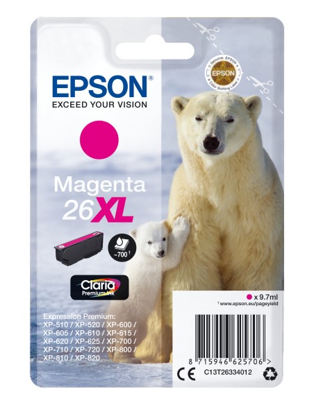 Epson Claria Premium Cartucho Magenta 26XL Alta(Blister + Alarma acustico/Radiofrecuencia)