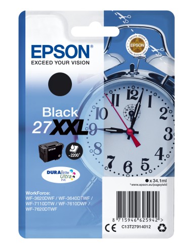 Epson WorkForce WF-3000 y WF-7000/WF-7715DWF Cartucho Negro de Alta Capacidad 2.200 pag.nº27XXL