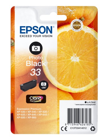 EPSON Expression Home XP-530/XP630/XP635/XP830 Cartucho Negro Foto Nº33