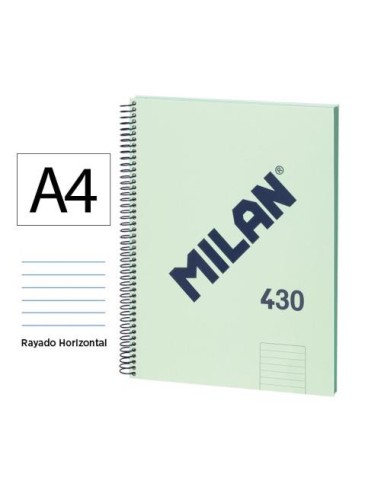 CUADERNO A4 TAPA EXTRADURA 80H. 90GRS  RAYADA VERDE  MILAN 57142E80GR