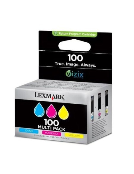 Lexmark Pack de 3 cartuchos de tinta de color cian, magenta y amarillo (CMY) 100 Retornables